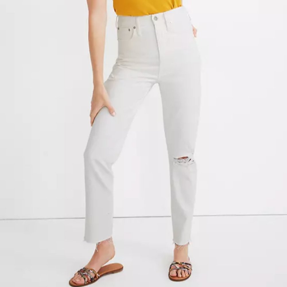 Madewell TALL Momjean in Ripped Tile White.